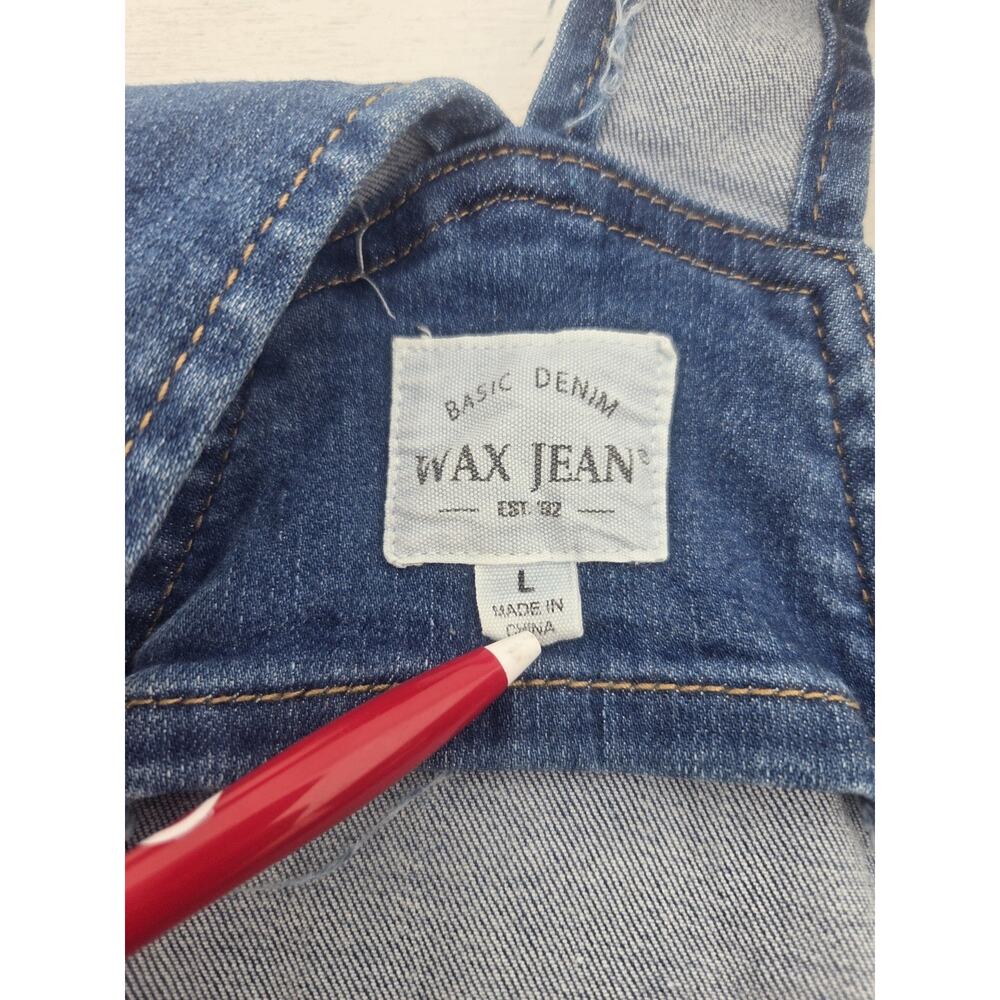 Wax Jean Basic Denim Overall Shorts Womens Size Large Blue Distressed - Picture 4 of 8